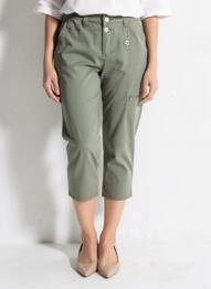 Pantalon 7/8 tissage popeline taille normale vert ANNA MONTANA femme