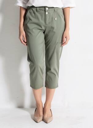 Pantalon 7/8 tissage popeline taille normale vert ANNA MONTANA femme