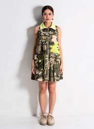 Robe mi-longue imprimé fantaisie sans manche vert TRICOT CHIC femme