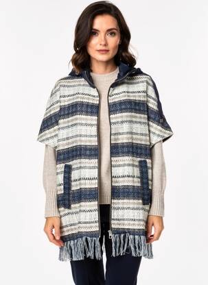Manteau long coupe droite a capuche bleu VIOLANTI femme
