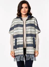 Manteau long a capuche a capuche bleu VIOLANTI femme