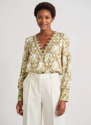 Blouse imprimé fantaisie manches longues vert MALIPARMI femme