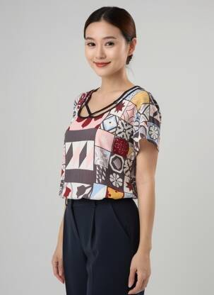 Top imprimé fantaisie manches courtes rose JEI'S BY LETIZIA DENARO femme