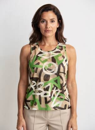 Top imprimé fantaisie sans manche beige TRICOT CHIC femme