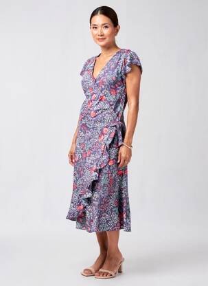 Robe mi-longue imprimé fantaisie manches courtes violet ESPRIT DE LA MER femme