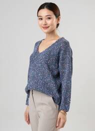 Pull tissage chiné manches longues bleu WHITE STUFF femme