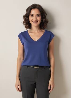 T-shirt col v manches courtes bleu KING LOUIE femme