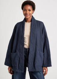 Veste kimono col v bleu fonce DANEFAE femme