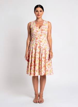 Robe mi-longue imprimé fantaisie sans manche orange KALI YOG femme