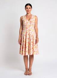 Robe mi-longue imprimé fantaisie sans manche orange KALI YOG femme