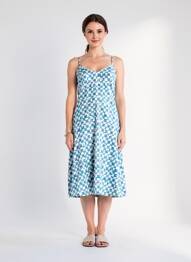 Robe mi-longue imprimé fantaisie fines bretelles bleu KALI YOG femme