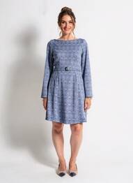 Robe mi-longue imprimé fantaisie manches longues bleu BLUTSGESCHWISTER femme