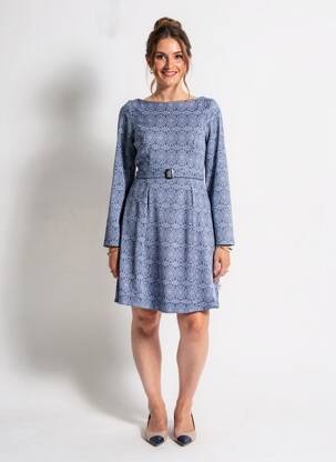 Robe mi-longue imprimé fantaisie manches longues bleu BLUTSGESCHWISTER femme