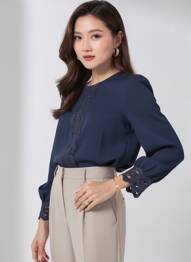 Blouse fermeture boutonnée au dos manches longues bleu LA PETITE ETOILE femme