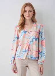 Chemisier imprimé fantaisie manches longues bleu LA PETITE ETOILE femme