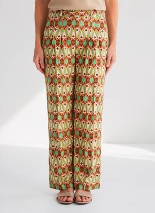 Pantalon droit tissage popeline taille normale vert KALI YOG femme