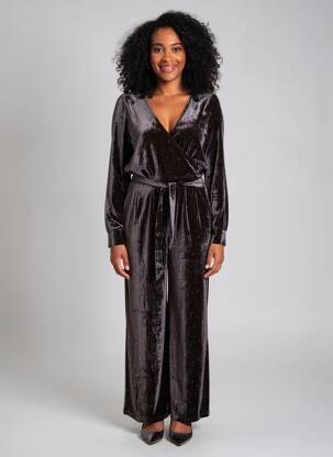 Combi-pantalon col cache-coeur manches longues noir KING LOUIE femme