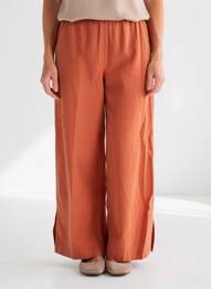 Pantalon droit tissage popeline taille normale orange KANOPE femme