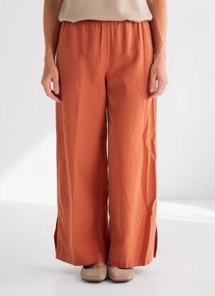 Pantalon droit tissage popeline taille normale orange KANOPE femme