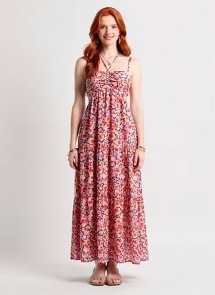 Robe longue imprimé fantaisie fines bretelles rouge ANDY & LUCY femme