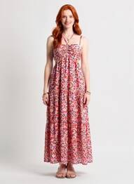 Robe longue imprimé fantaisie fines bretelles rouge ANDY & LUCY femme