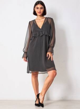 Robe mi-longue coupe fluide manches longues noir SCHOOL RAG femme