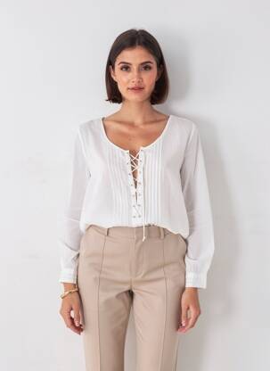 Blouse col rond manches longues blanc SCHOOL RAG femme