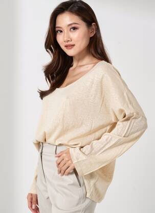 Pull col rond manches longues beige SCHOOL RAG femme