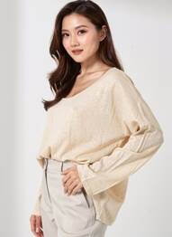Pull col rond manches longues beige SCHOOL RAG femme