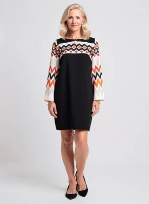 Robe courte fermeture zippée au dos manches longues noir DEVERNOIS femme