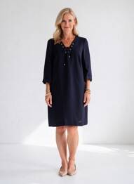Robe courte manches 3/4 manches 3/4 bleu DEVERNOIS femme