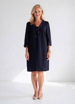 Robe courte manches 3/4 manches 3/4 bleu DEVERNOIS femme