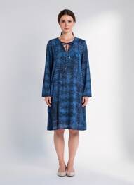 Robe courte col rond manches longues bleu LA FEE MARABOUTEE femme