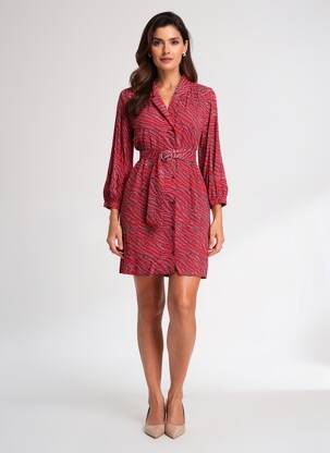 Robe courte manches longues manches longues rouge ONE STEP femme
