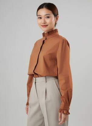 Chemisier coupe droite manches longues marron HUMILITY femme