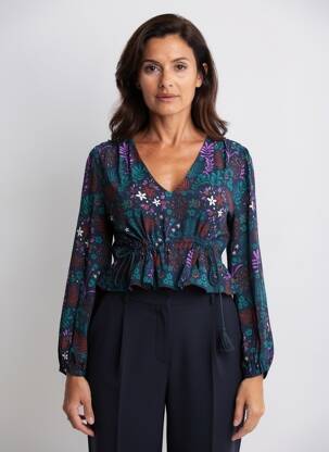 Blouse imprimé fleurs manches longues bleu LA FEE MARABOUTEE femme