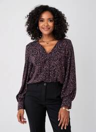Blouse imprimé fantaisie manches longues noir LA FEE MARABOUTEE femme