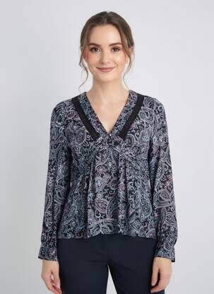 Blouse imprimé fantaisie manches longues noir LA FEE MARABOUTEE femme