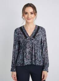 Blouse imprimé fantaisie manches longues noir LA FEE MARABOUTEE femme