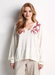 Pull col v manches longues beige ONE STEP femme