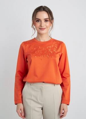 Sweat-shirt broderie manches longues orange DAMART femme