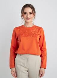 Sweat-shirt broderie manches longues orange DAMART femme
