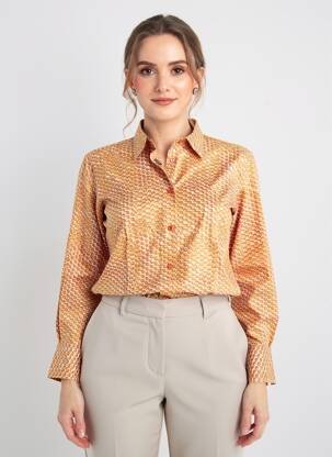 Chemisier coupe cintrée manches longues jaune COTON DOUX femme