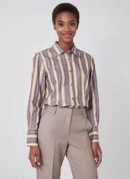 Chemisier coupe droite manches longues violet COTON DOUX femme