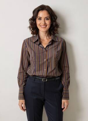 Chemisier coupe cintrée manches longues bleu COTON DOUX femme