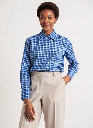 Chemisier coupe cintrée manches longues bleu COTON DOUX femme
