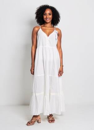 Robe longue coupe évasée fines bretelles blanc RHUM RAISIN femme