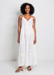 Robe longue coupe évasée fines bretelles blanc RHUM RAISIN femme