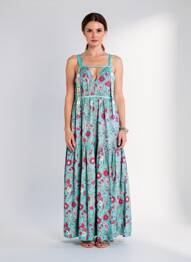 Robe longue imprimé fleurs fines bretelles bleu RHUM RAISIN femme
