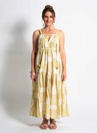 Robe longue imprimé fantaisie fines bretelles beige RHUM RAISIN femme